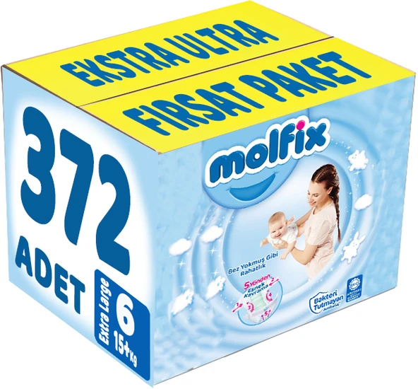 Molfix Bebek Bezi Beden:6 (15+Kg) Extra Large 372 Adet Ekstra Ultra Fırsat Pk ürün görseli