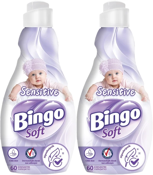 Bingo Soft Çamaşır Yumuşatıcı Konsantre 1440ML Sensitive (Hipoalerjenik) (2 Li Set)