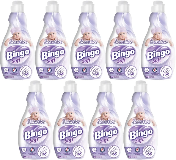 Bingo Soft Çamaşır Yumuşatıcı Konsantre 1440ML Sensitive (Hipoalerjenik) (9 Lu Set)