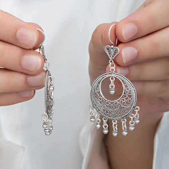 VGD Gümüş Çember Telkari Sallantılı Kadın Küpe