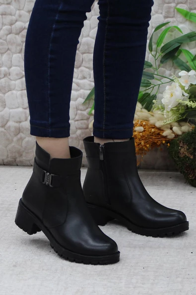 Mehmet Mete 32822 Siyah Orijinal Hakiki Deri İçi Kürklü Kaymaz Taban Kadın Bot - Resim 4