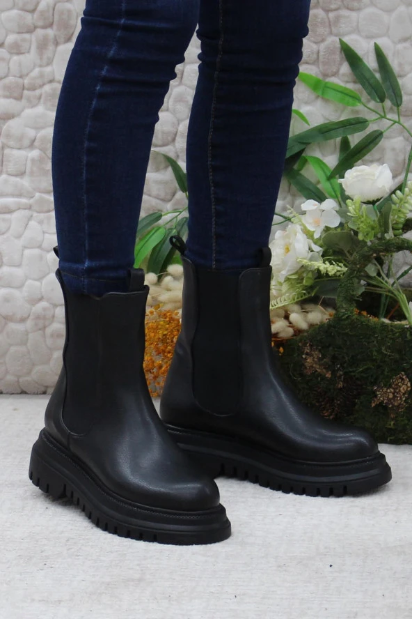 Mehmet Mete 351028 Siyah Fashion Yiğimi Lastikli Sıcak Astar Kadın Bot - Resim 2