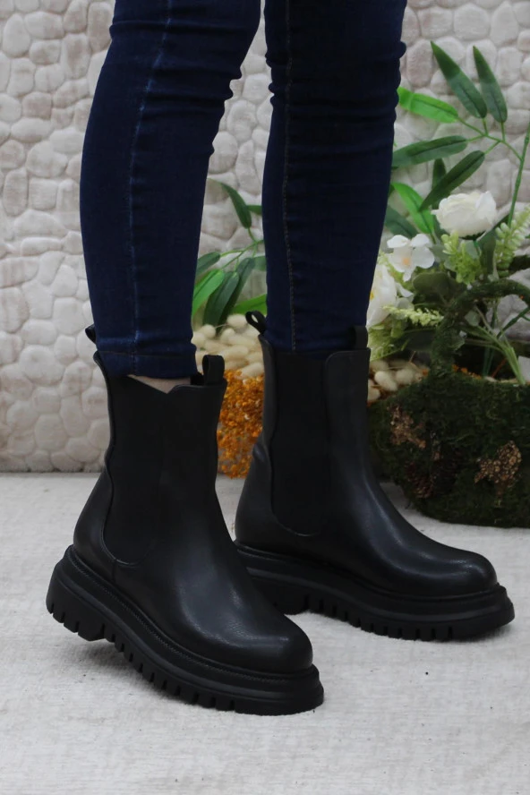 Mehmet Mete 351028 Siyah Fashion Yiğimi Lastikli Sıcak Astar Kadın Bot - Resim 4