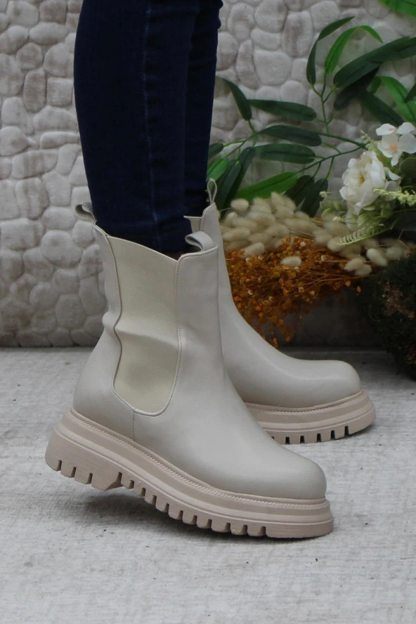 Mehmet Mete 351028 Bej Fashion Yiğimi Lastikli Sıcak Astar Kadın Bot ürün görseli