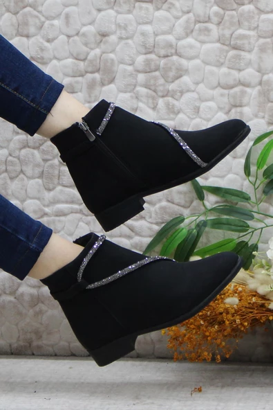 Mehmet Mete 4278 Siyah Taşlı Sıcak Astar Kaymaz Taban Kadın Bot - Resim 5