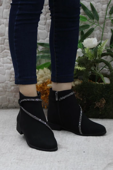 Mehmet Mete 4278 Siyah Taşlı Sıcak Astar Kaymaz Taban Kadın Bot - Resim 2