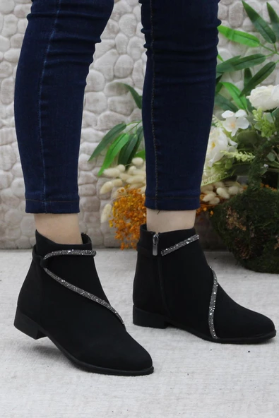 Mehmet Mete 4278 Siyah Taşlı Sıcak Astar Kaymaz Taban Kadın Bot - Resim 4