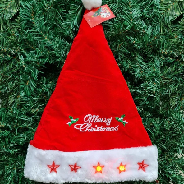 Yılbaşı Yeniyıl Kostümü Lüks Işıklı Noel Baba Şapkası Kaliteli Yılbaşı Şapkası