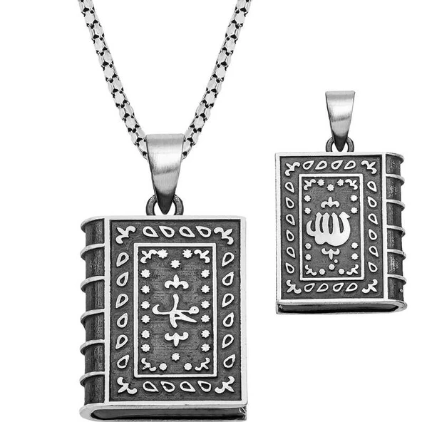 VGD Gumush Gümüş Kare İçi Açılabilen Allah Muskalık Kolye