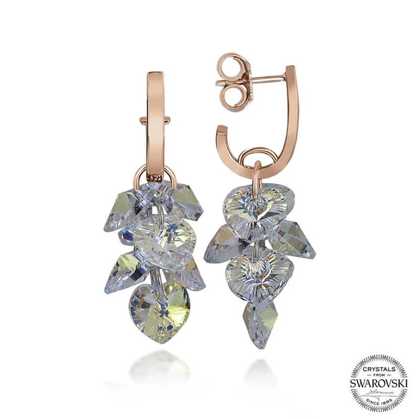 VGD Gumush Swarovski Crystal Taşlı Gümüş Kalp Salkım Sallantılı Çivili Kadın Küpe
