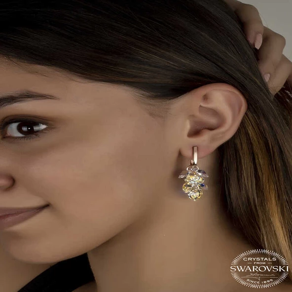 VGD Gumush Swarovski Crystal Taşlı Gümüş Kalp Salkım Sallantılı Çivili Kadın Küpe - 2
