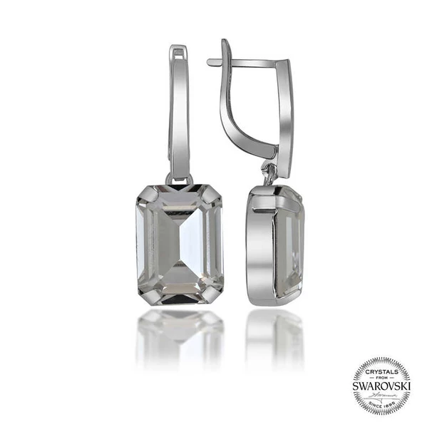 VGD Gumush Swarovski Crystal Taşlı Gümüş Beyaz Baget Sallantılı Kadın Küpe