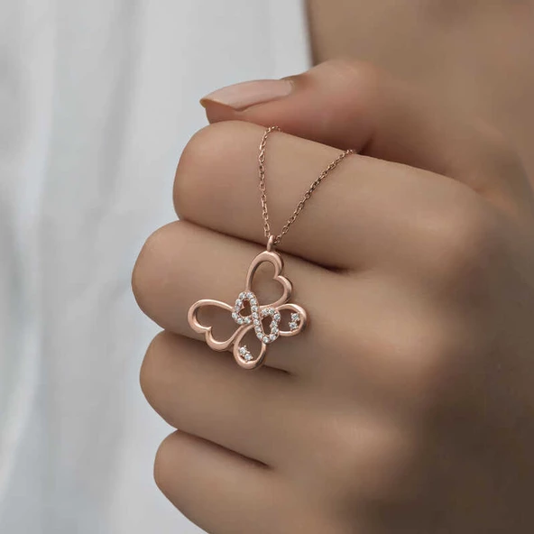 VGD Gumush Gümüş Rose Sonsuzluk Kelebek Kadın Kolye - 7
