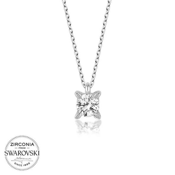 VGD Gumush Swarovski Taşlı Gümüş Tektaş Bayan Kolye