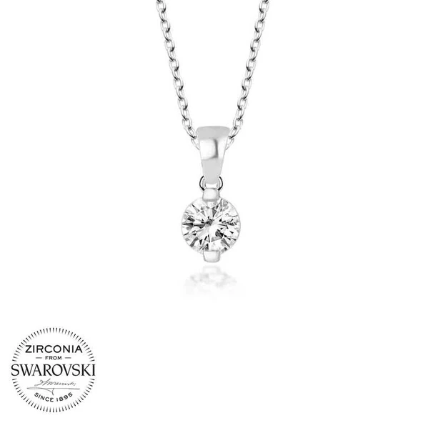 VGD Gumush Swarovski Taşlı Gümüş Tektaş Bayan Kolye