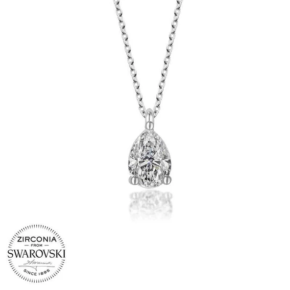 VGD Gumush Swarovski Taşlı Gümüş Damla Tektaş Bayan Kolye