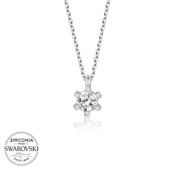 VGD Gumush Swarovski Taşlı Gümüş Tektaş Bayan Kolye