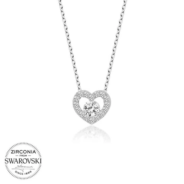 VGD Gumush Swarovski Taşlı Gümüş Kalp Bayan Kolye
