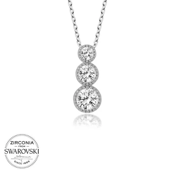 VGD Gumush Swarovski Taşlı Gümüş Üçtaş Tektaş Bayan Kolye