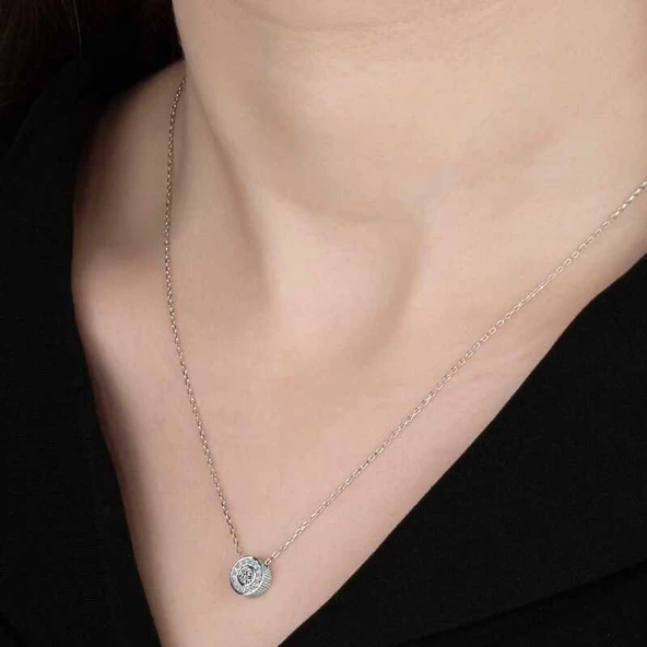 VGD Gumush Swarovski Taşlı Gümüş Çember Tektaş Bayan Kolye - 2