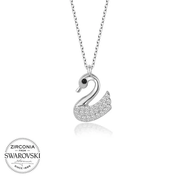 VGD Gumush Swarovski Taşlı Gümüş Kuğu Bayan Kolye