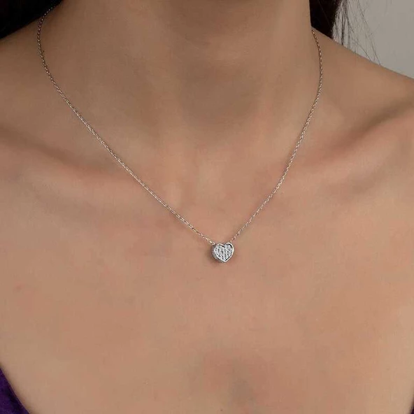 VGD Gumush Swarovski Taşlı Gümüş Kalp Bayan Kolye - 2