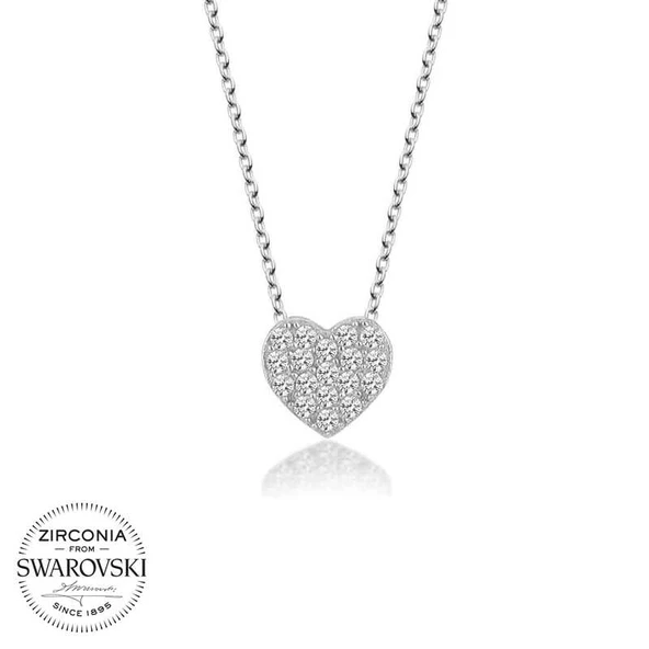 VGD Gumush Swarovski Taşlı Gümüş Kalp Bayan Kolye