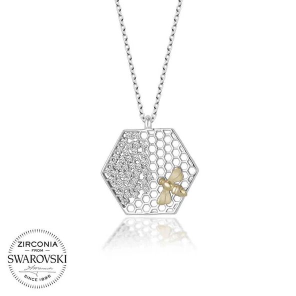 VGD Gumush Swarovski Taşlı Gümüş Arı Bayan Kolye