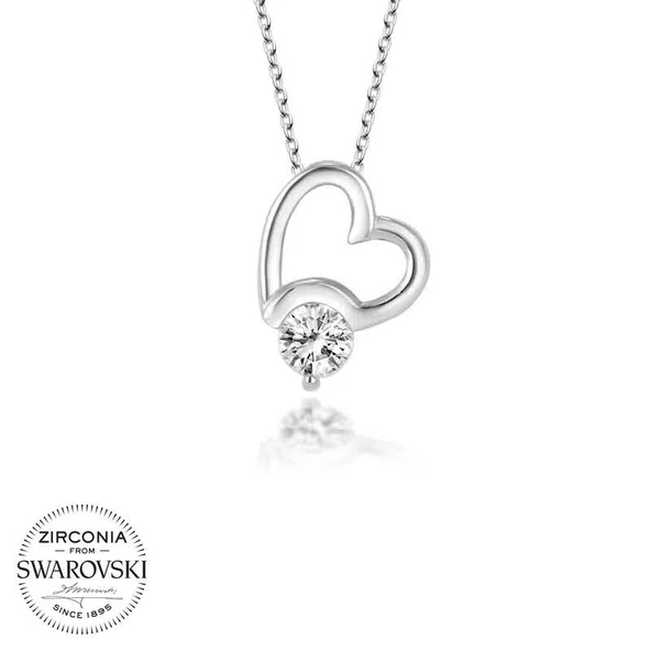 VGD Gumush Swarovski Taşlı Gümüş Kalp Bayan Kolye