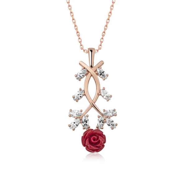 VGD Gumush ​Gümüş Rose Kırmızı Gül Kolye
