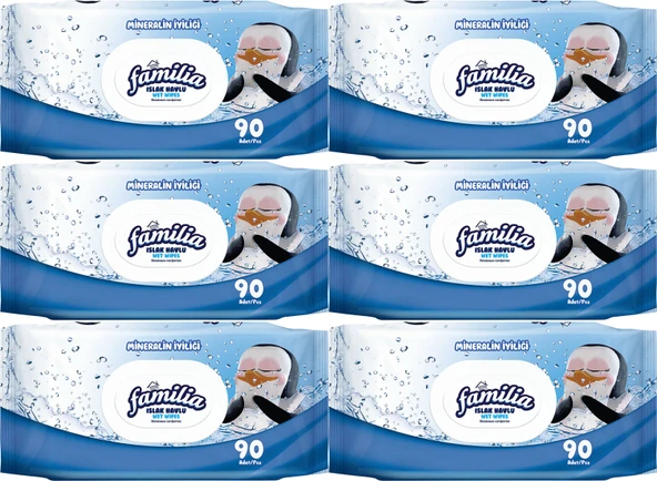 Familia Islak Havlu Mendil Mineralin İyiliği 90 Yaprak Plastik Kapaklı 6 Lı Set 540 Yaprak