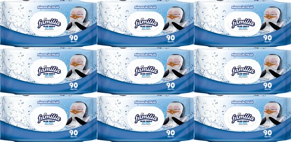 Familia Islak Havlu Mendil Mineralin İyiliği 90 Yaprak Plastik Kapaklı 9 Lu Set 810 Yaprak