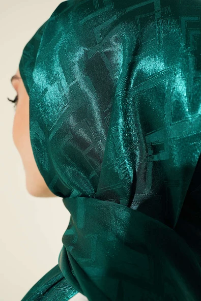 Geometri Desenli Jakar Şal Zümrüt - 78 - Resim 4