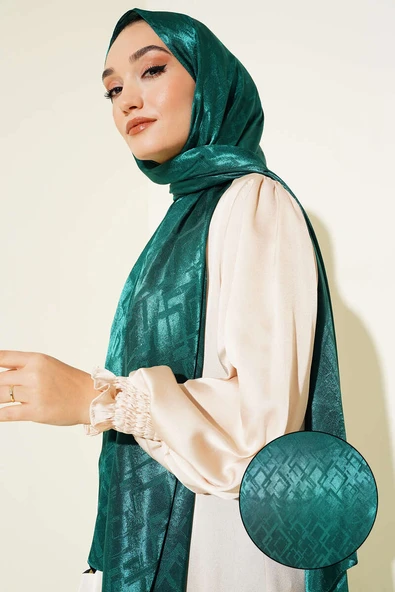 Geometri Desenli Jakar Şal Zümrüt - 78 ürün görseli 1