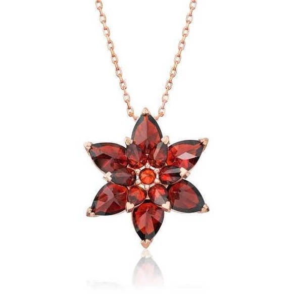 VGD Gumush ​​Gümüş Rose Kırmızı Lotus Çiçeği Kolye