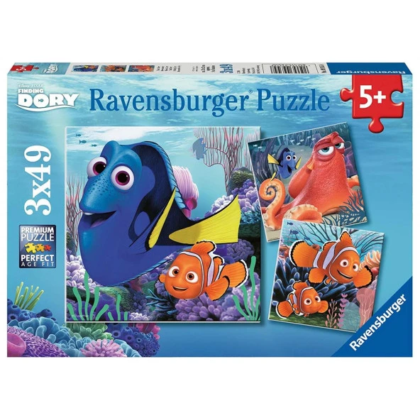 Ravensburger 3 Adet 49 Parçalı Puzzle Disney Dory Ravensburger 5 Yaş ve Üzeri Çocuk Yapbozları Serisi
