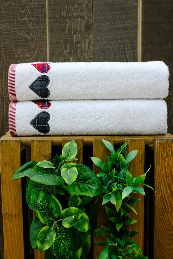 2li 50x100 Kalp Nakışlı El-Yüz Havlusu