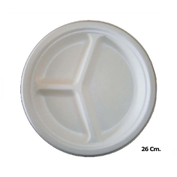 Roll-Up Nature Ekolojik Karton Kağıt Tek Kullanımlık 3 Bölmeli Tabak - 26 Cm. - 50 Adetlik 1 Paket - Resim 3