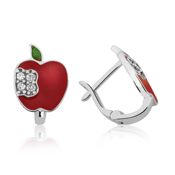 VGD Gümüş Kırmızı Elma Çoçuk Küpesi
