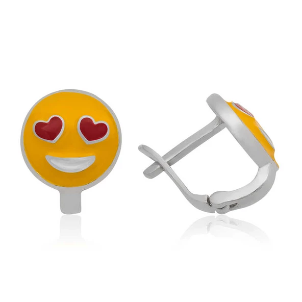 VGD Gümüş Kalp Gözlü Emoji Çocuk Küpesi - 2