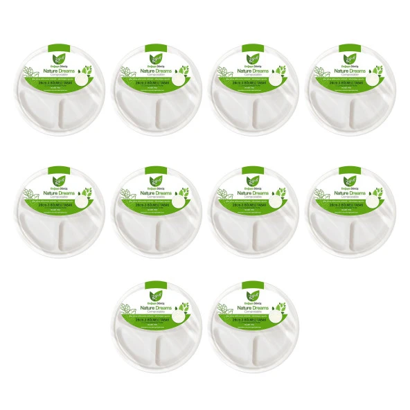 Roll-Up Nature Ekolojik Karton Kağıt Tek Kullanımlık 3 Bölmeli Tabak - 26 Cm. - 50 Adetlik 10 Paket ürün görseli 1