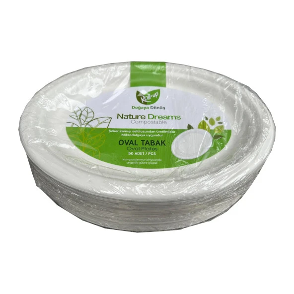 Roll-Up Nature Ekolojik Karton Kağıt Tek Kullanımlık Oval Tabak - 20x26 Cm. - 50 Adetlik 1 Paket ürün görseli