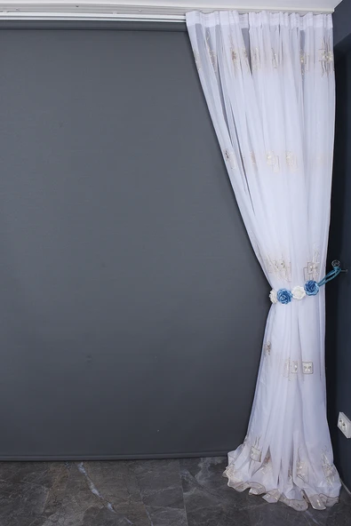 BRODE 1120 DESEN BEYAZ RENK TEK KANAT Hazır dikilmiş Pileli Fon Perde 300*260 cm - Resim 7