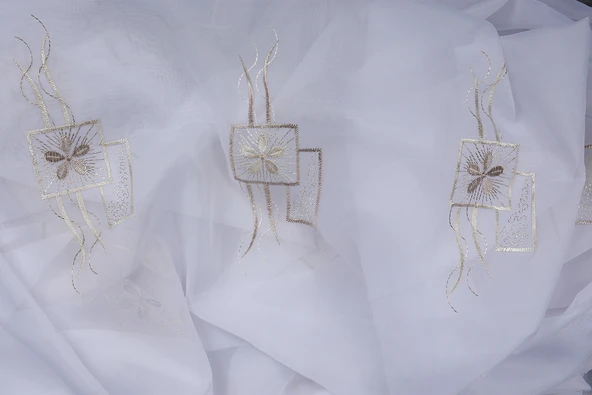 BRODE 1120 DESEN BEYAZ RENK TEK KANAT Hazır dikilmiş Pileli Fon Perde 300*260 cm - Resim 9