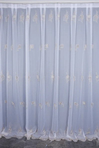 BRODE 1120 DESEN BEYAZ RENK TEK KANAT Hazır dikilmiş Pileli Fon Perde 300*260 cm ürün görseli