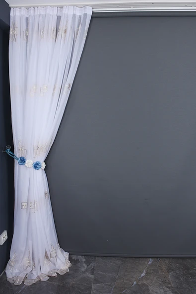 BRODE 1120 DESEN BEYAZ RENK TEK KANAT Hazır dikilmiş Pileli Fon Perde 300*260 cm - Resim 6