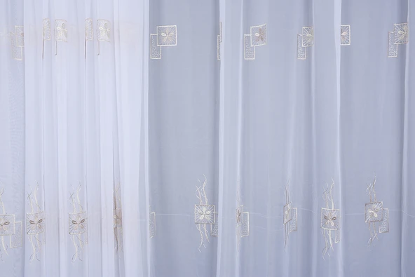 BRODE 1120 DESEN BEYAZ RENK TEK KANAT Hazır dikilmiş Pileli Fon Perde 300*260 cm - Resim 2