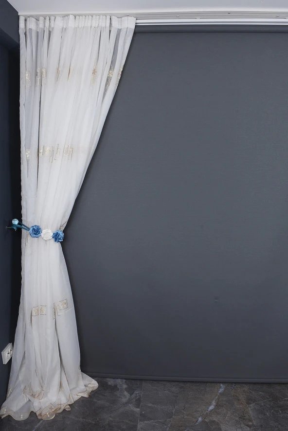 BRODE 1250 DESEN KREM RENK TEK KANAT Hazır dikilmiş Pileli Fon Perde 300*260 cm - Resim 6