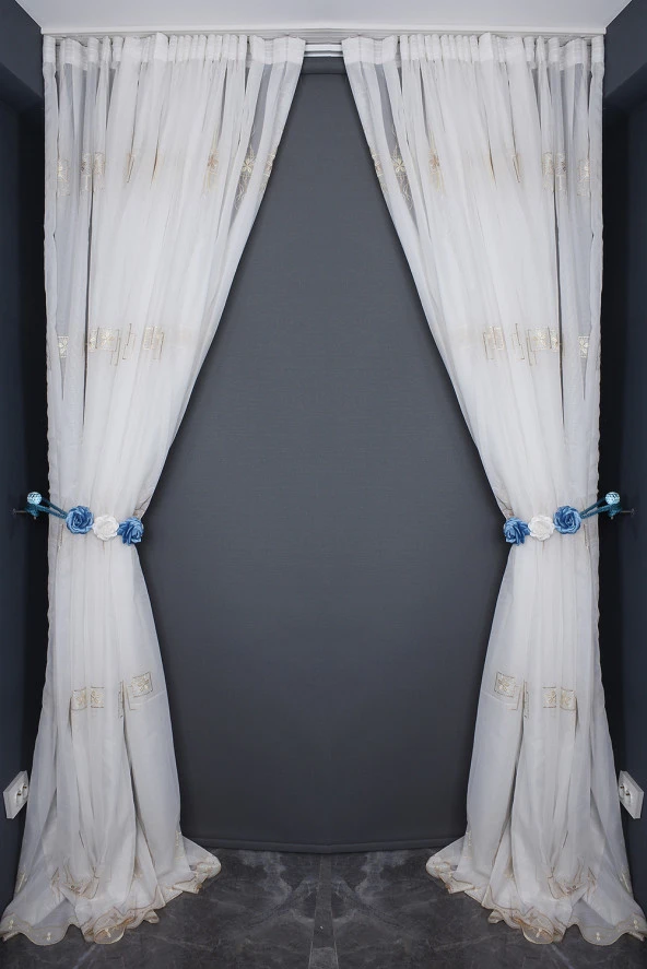 BRODE 1250 DESEN KREM RENK TEK KANAT Hazır dikilmiş Pileli Fon Perde 300*260 cm - Resim 8