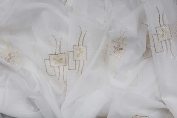 BRODE 1250 DESEN KREM RENK TEK KANAT Hazır dikilmiş Pileli Fon Perde 300*260 cm - Resim 9